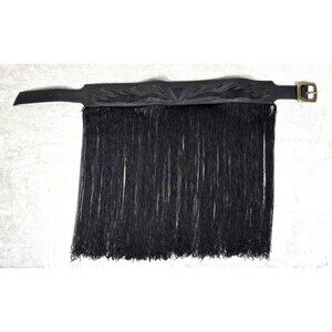 Kate Cate Western Style Calfskin Leather Belt With Fringe - Made In Italy - XS 2
